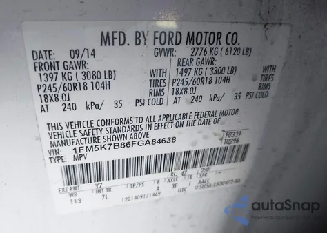 2015 Ford Explorer z USA, uszkodzony, nr VIN 1FM5K7B86FGA84638
